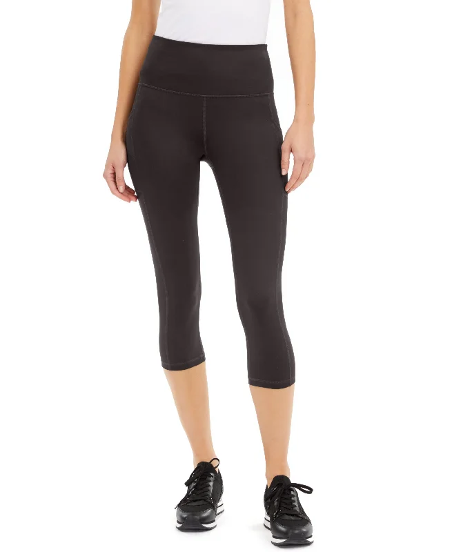 Petite Solid Side-Pocket Cropped Leggings Trendy Sweat-Wicking Workout Leggings