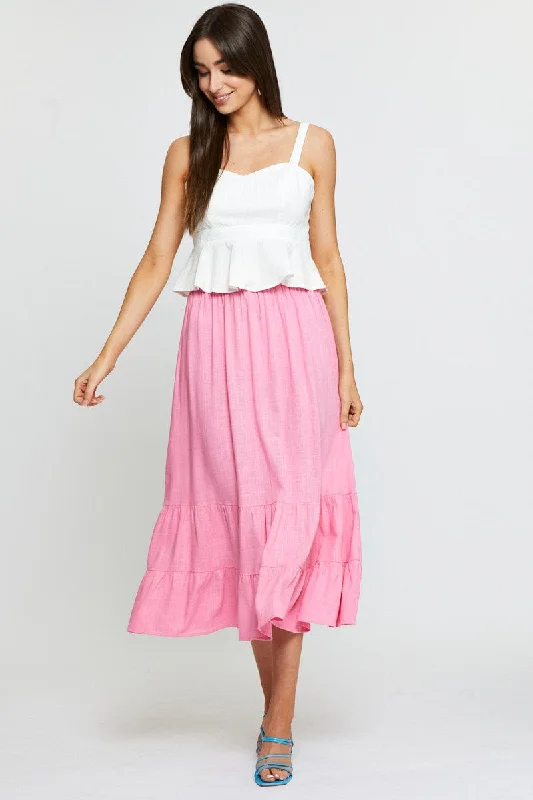 Pink Midi Skirt High Rise silk skirt luxurious