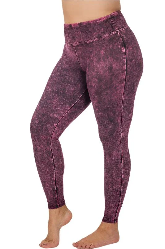 Plus Size Mineral Washed Wide Waistband Yoga Leggings Trendy Minimalist Leggings