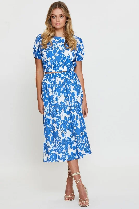 Print Midi Skirt High Rise linen skirt natural