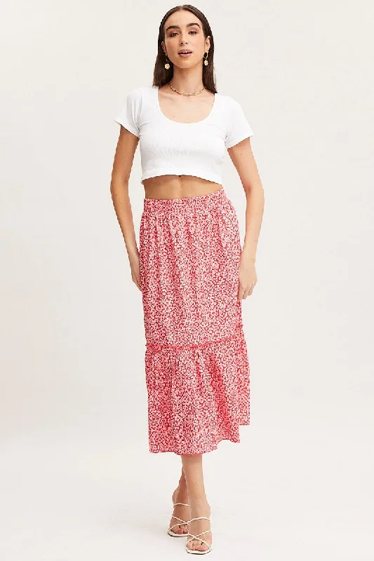 Print Midi Skirt High Rise linen skirt relaxed