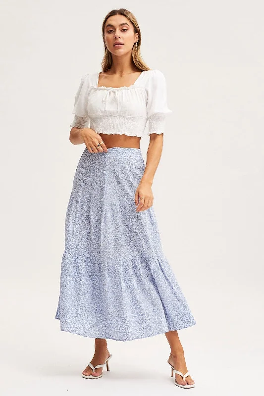 Print Midi Skirt High Rise Tiered silk skirt lustrous