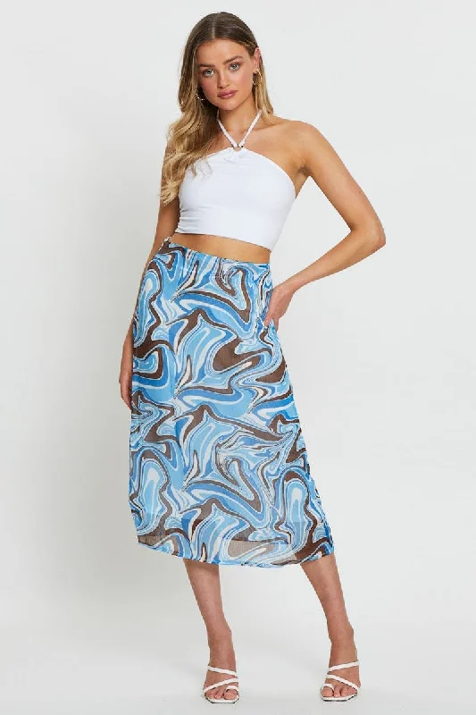 Print Midi Skirt Relaxed wool skirt warm