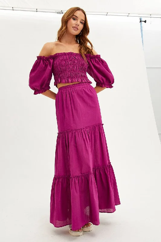 Purple Maxi Skirt Tiered spandex blend skirt