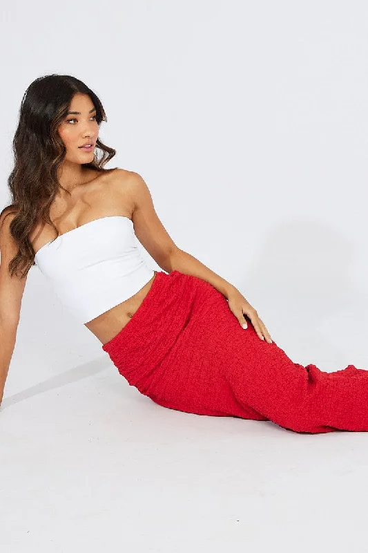 Red Maxi Skirt Slim Fit Textured Jersey corduroy skirt durable