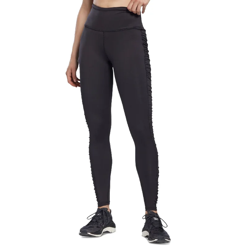 Reebok Womens Ruched High Rise Leggings Comfortable Wide-Band Leggings
