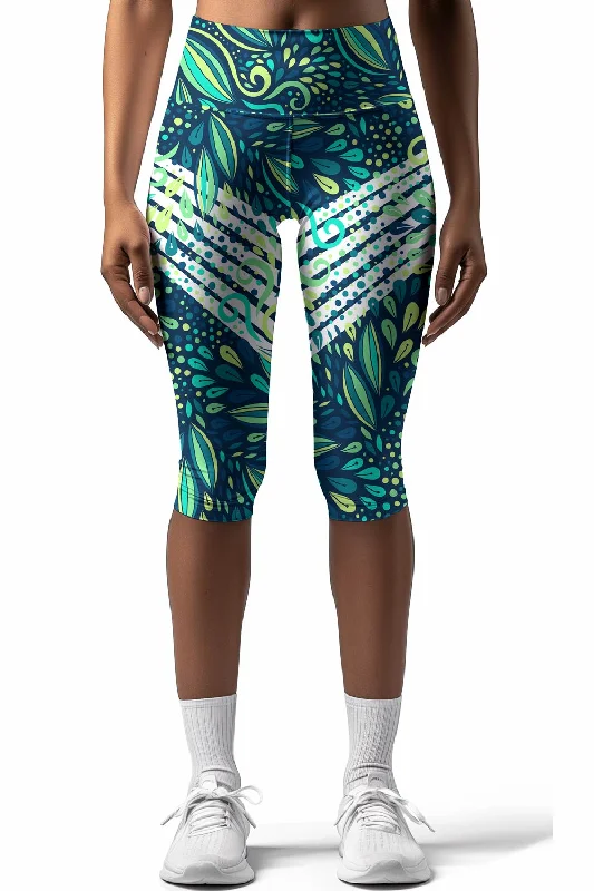Revival Ellie Green Performance Yoga Capri Leggings - Women Trendy Spandex Leggings