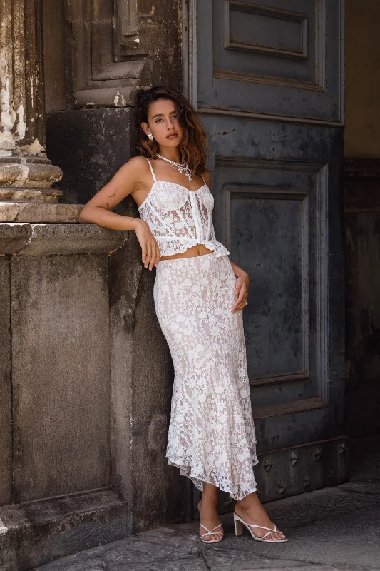 Rosemary White Lace Maxi Skirt casual skirt length