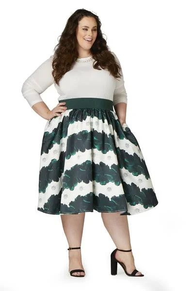 Soiree Midi Skirt - Emerald/White Floral Stripe cashmere skirt fine