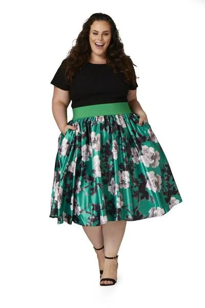 Soiree Midi Skirt - Teal/Pink Floral corduroy skirt durable