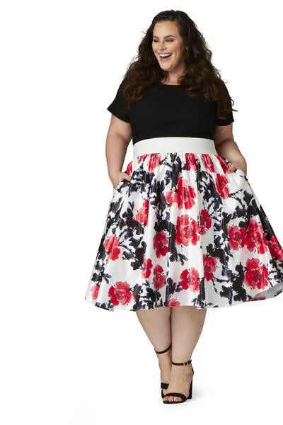 Soiree Midi Skirt - White/Red Floral wool skirt sturdy