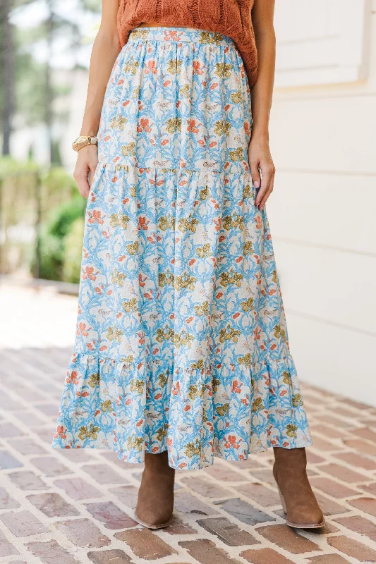Start The Day Blue Floral Maxi Skirt cashmere skirt soft