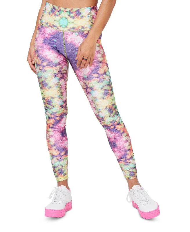Terez Womens Tie Dyed High Rise Full Length Leggings Cozy Ribbed Leggings