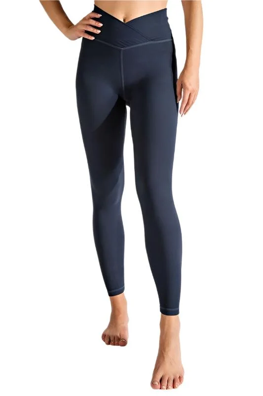 V Waist Full Length Leggings - Navy, Pink, Grey Fashionable Embroidered Detail Leggings