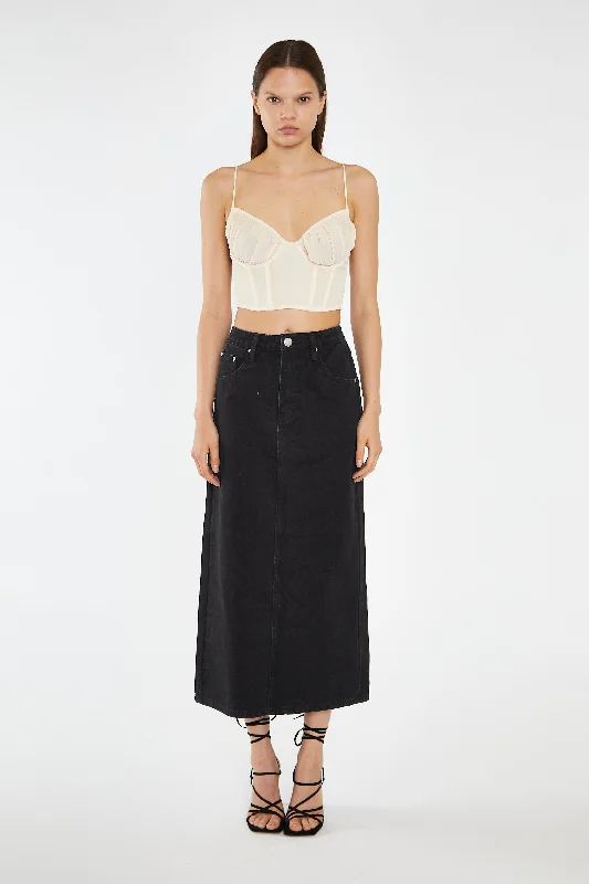 Washed Black Straight-Fit Maxi-Skirt floral skirt print