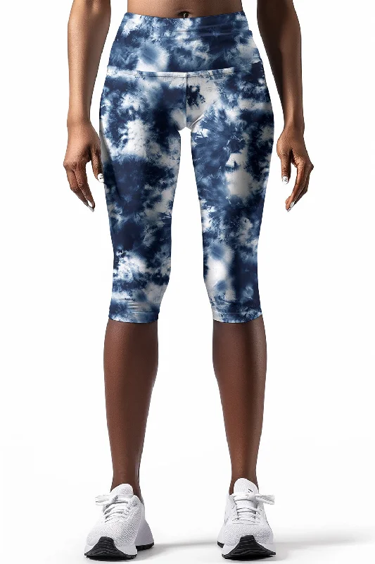 Waterfall Ellie Blue Tie Dye Performance Yoga Capri Leggings - Women Cozy Workout Performance Leggings Waterfall Ellie Blue Tie Dye Performance Yoga Capri Leggings - Women Cozy Workout Performance Leggings