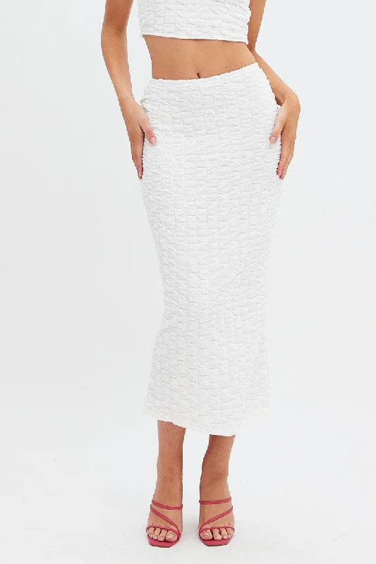 White Maxi Skirt High Rise Bodycon Textured Jersey modal blend skirt