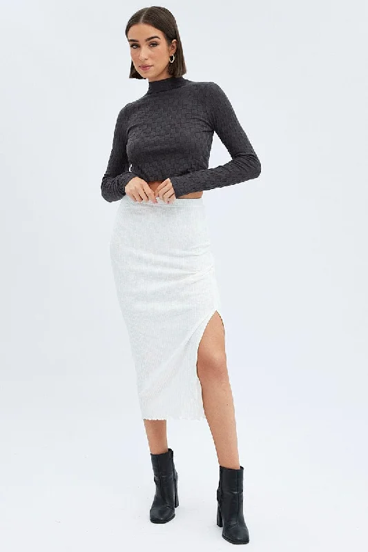 White Maxi Skirt Side Slit a-line skirt cut