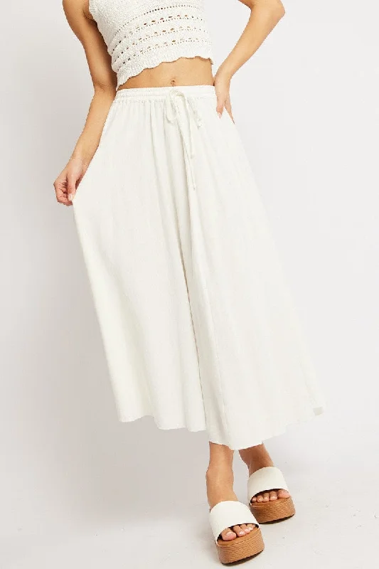 White Midaxi Skirt High Rise Volume Linen Blend wool skirt sturdy