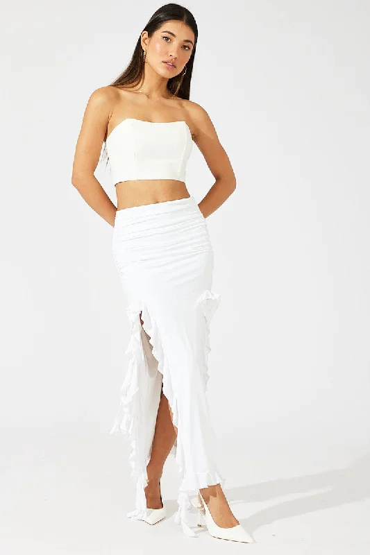 White Ruffle Maxi Skirt velvet skirt rich