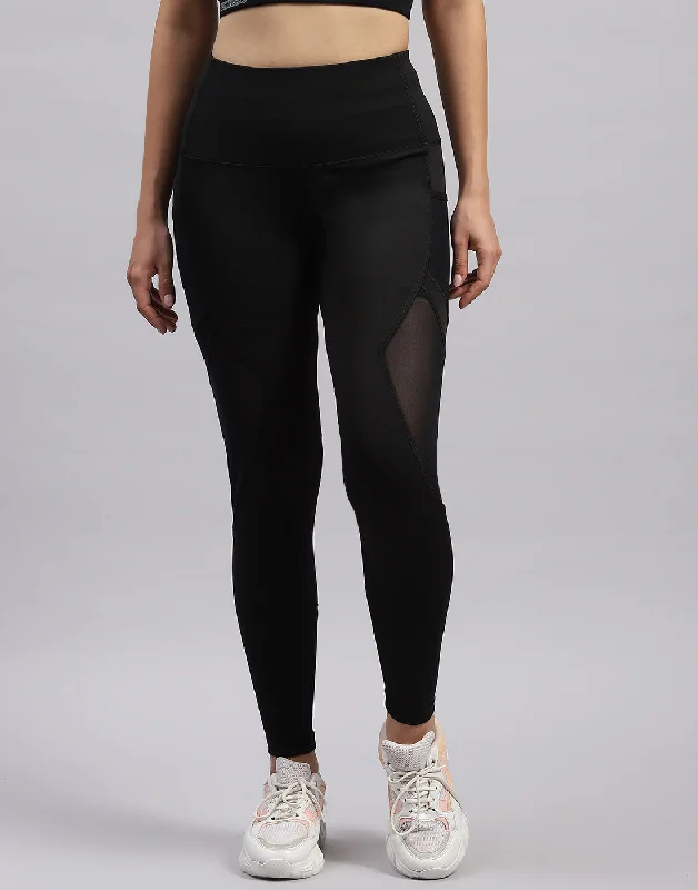 Women Black Solid Regular Fit Legging Trendy Patterned Leggings