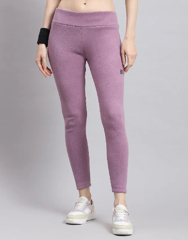 Women Purple Solid Regular Fit Legging Cozy Mid-Rise Workout Leggings