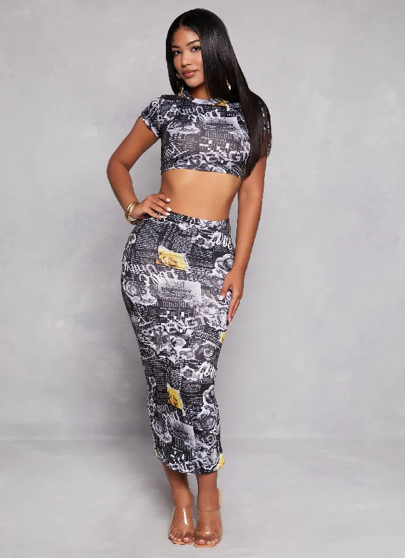 Love Newspaper Print Maxi Skirt wool skirt sturdy