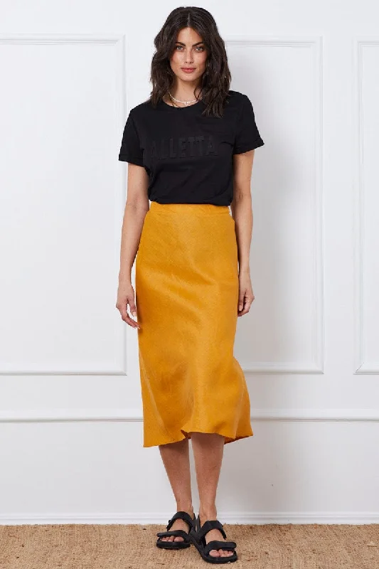 Yellow Midi Skirt Linen velvet skirt plush