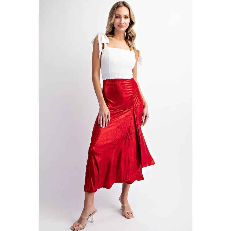 DEEP RED FOILED DRAPED MAXI SKIRT vintage skirt charm