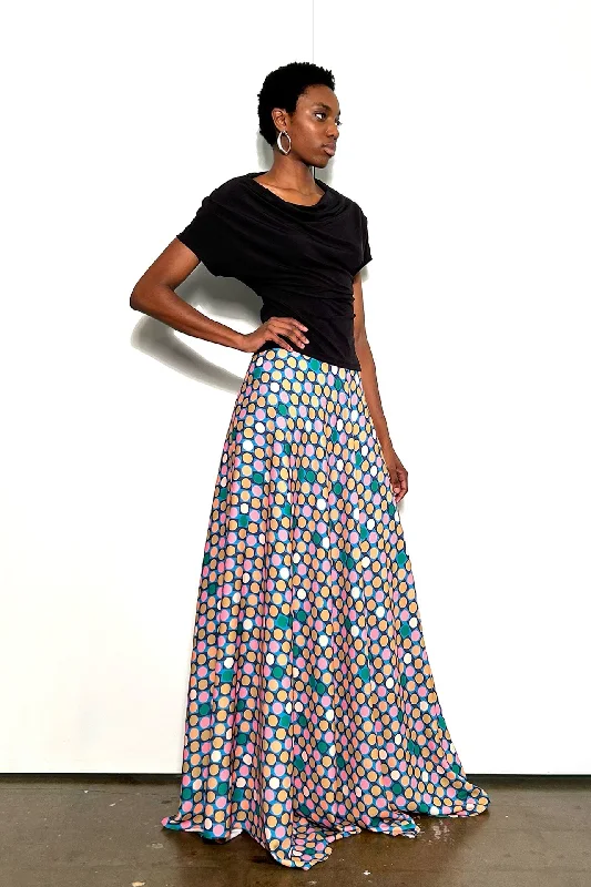 Jersey top with dot swing skirt chiffon skirt floaty