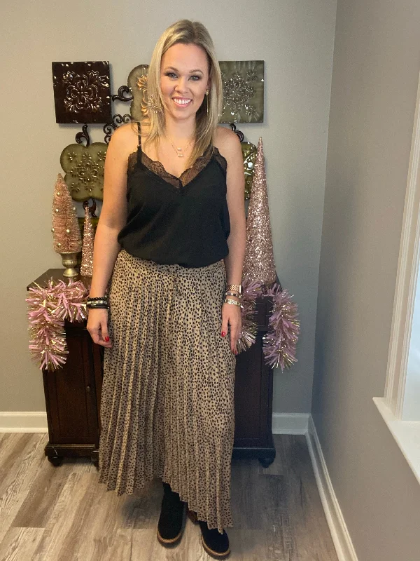 Leopard pleated maxi skirt silk skirt lustrous