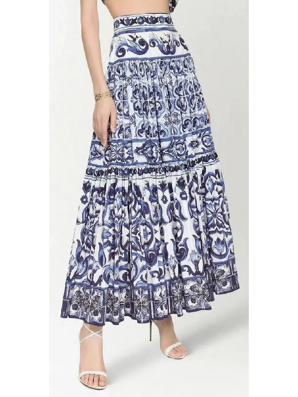 Majolica-Print A-Line Maxi Skirt linen skirt natural