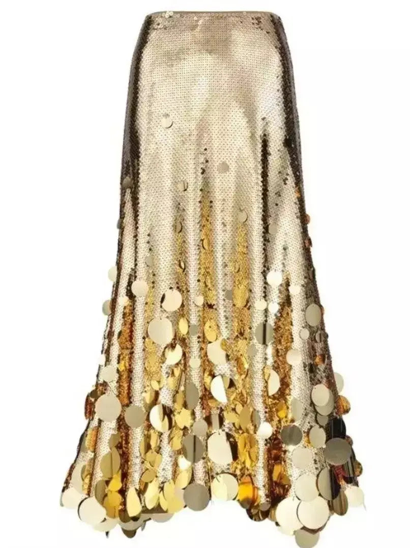 Metallic Sequin-Embellished Long Skirt modal blend skirt