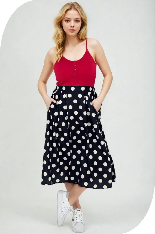 Polka Dot Pleated Midi Skirt lace skirt intricate