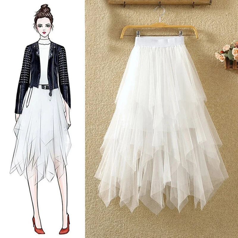 Tulle Skirts Womens Faldas Mujer Moda 2023 Elastic High Waist Mesh Tutu Maxi Pleated Long Midi Saias Jupe Women's Skirt velvet skirt luxury