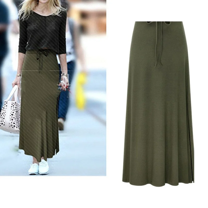 Womens High Waist Pleated A Line Long Skirt Front Slit Belted Maxi Long Skirt Autumn Winter Vintage Skirts New wool skirt breathable