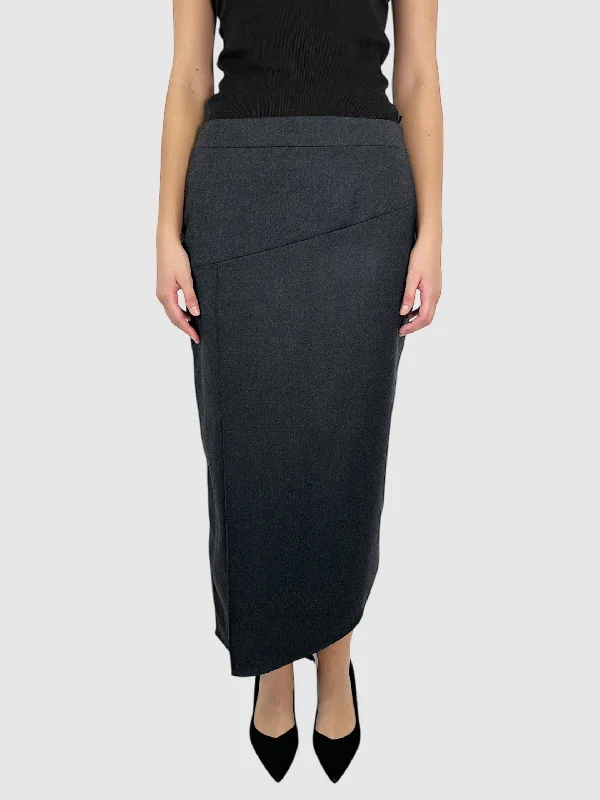 Wool Side Slit Maxi Skirt - Size 12 belted skirt waist