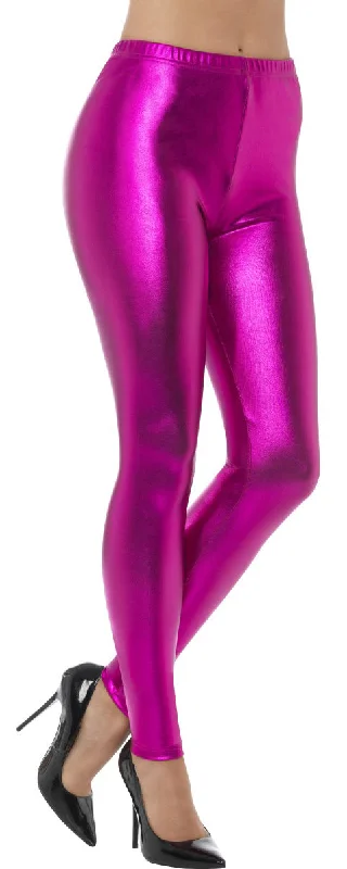 80s Pink Metallic Disco Leggings for Ladies Elegant Animal Print Leggings