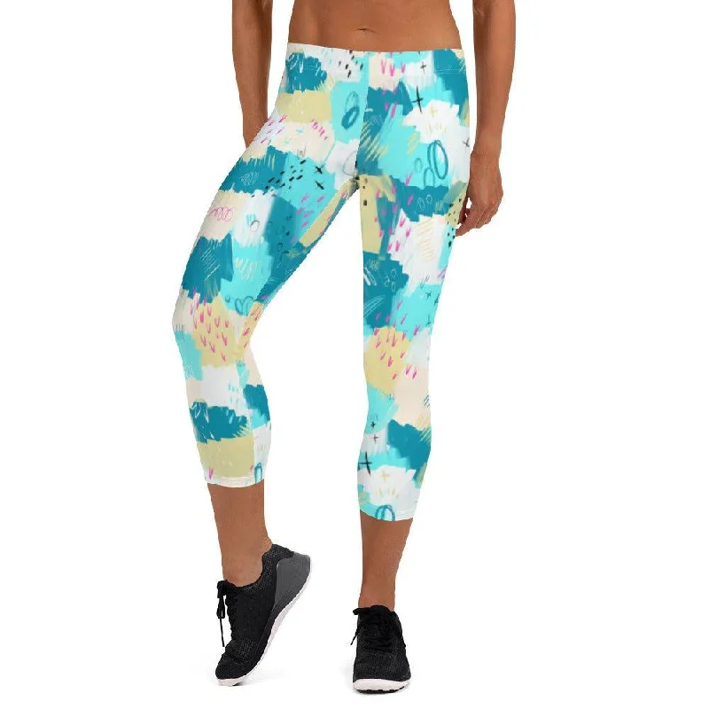 Aqua Abstract Women's Capri Leggings Cozy Oversized Leggings