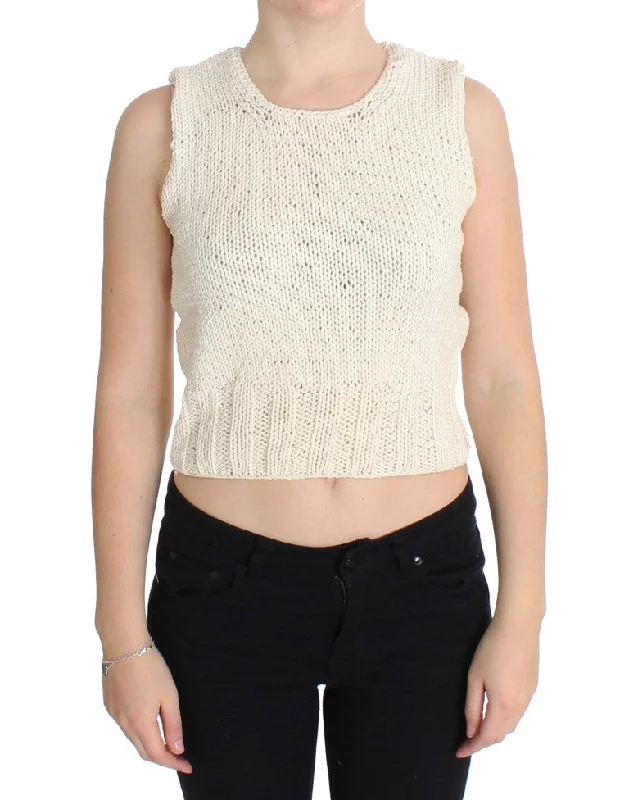 Beige Sleeveless Cotton Blend Vest Sweater Satin Fabric Silk Fabric Chiffon Fabric