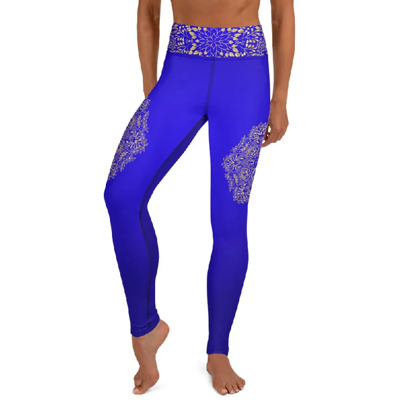 Blue & Gold Mandala High Waist Womens Yoga Leggings Stylish Ultra Stretch Leggings