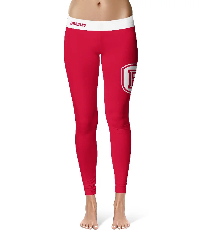 Bradley University Braves Game Day Logo on Thigh Red Yoga Leggings for Women by Vive La Fete Cozy Reflective Detail Leggings