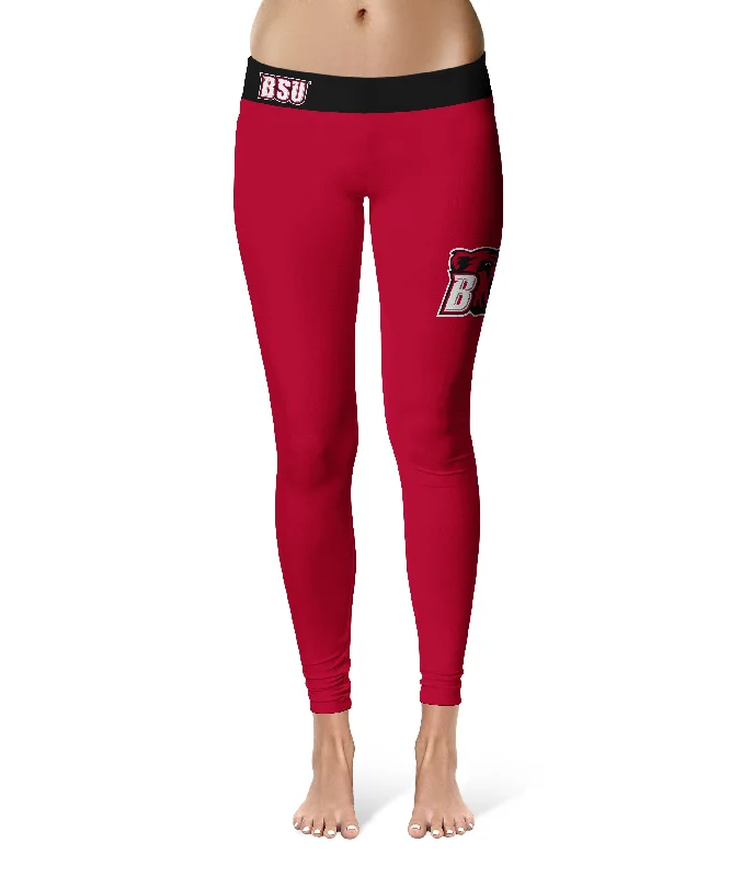 Bridgewater State Bears BSU Game Day Logo on Thigh Red Yoga Leggings for Women by Vive La Fete Fashionable Printed Leggings