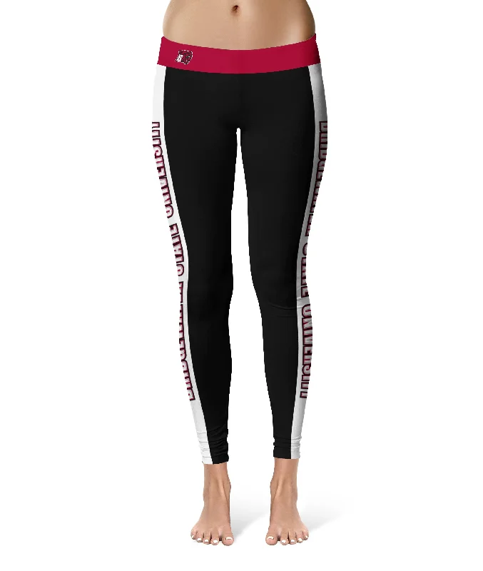 Bridgewater State Bears BSU Game Day White Stripes Black Yoga Leggings for Women by Vive La Fete Fashionable Ribbed Knit Leggings