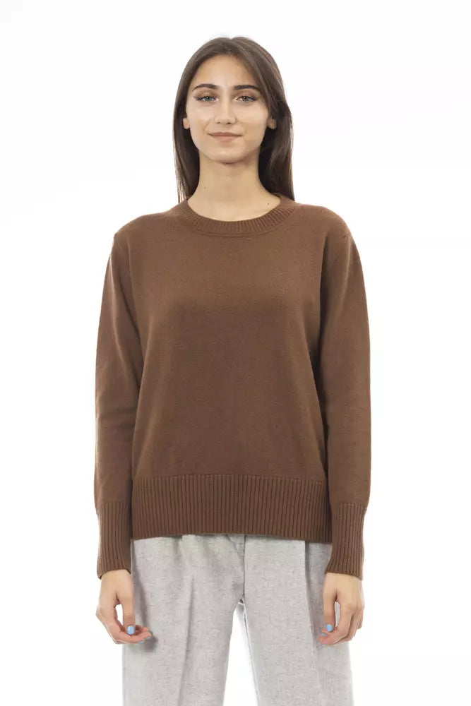 Brown Cashmere Women Sweater Real Fur Shearling Chenille