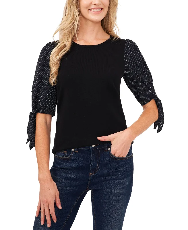 Cece Contrast Tie Sleeve Sweater Front Pockets Side Pockets Patch Pockets