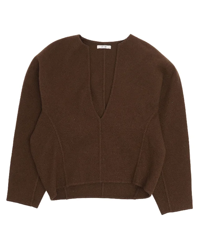 Deep Neck Sweater Real Fur Shearling Chenille