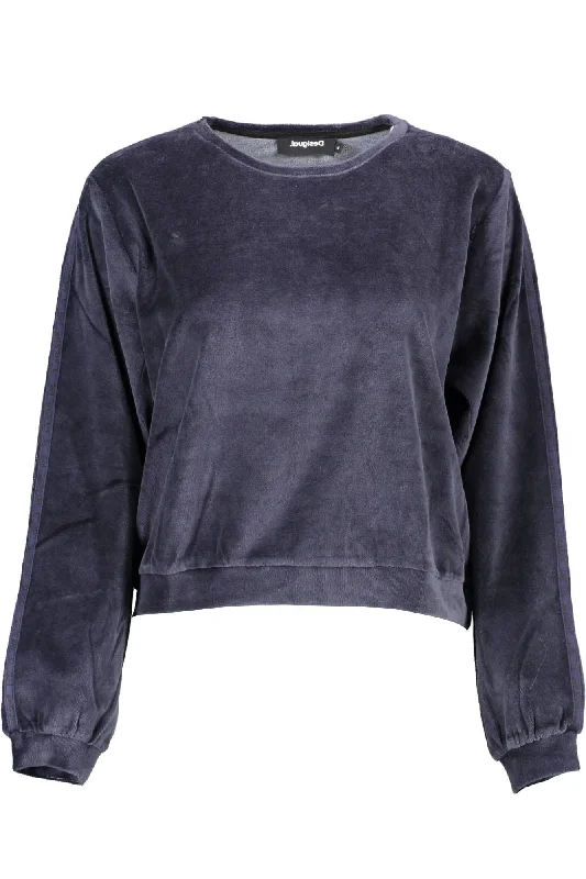 Blue Cotton Women Sweater Beaded Sweater Sequined Faux Fur
