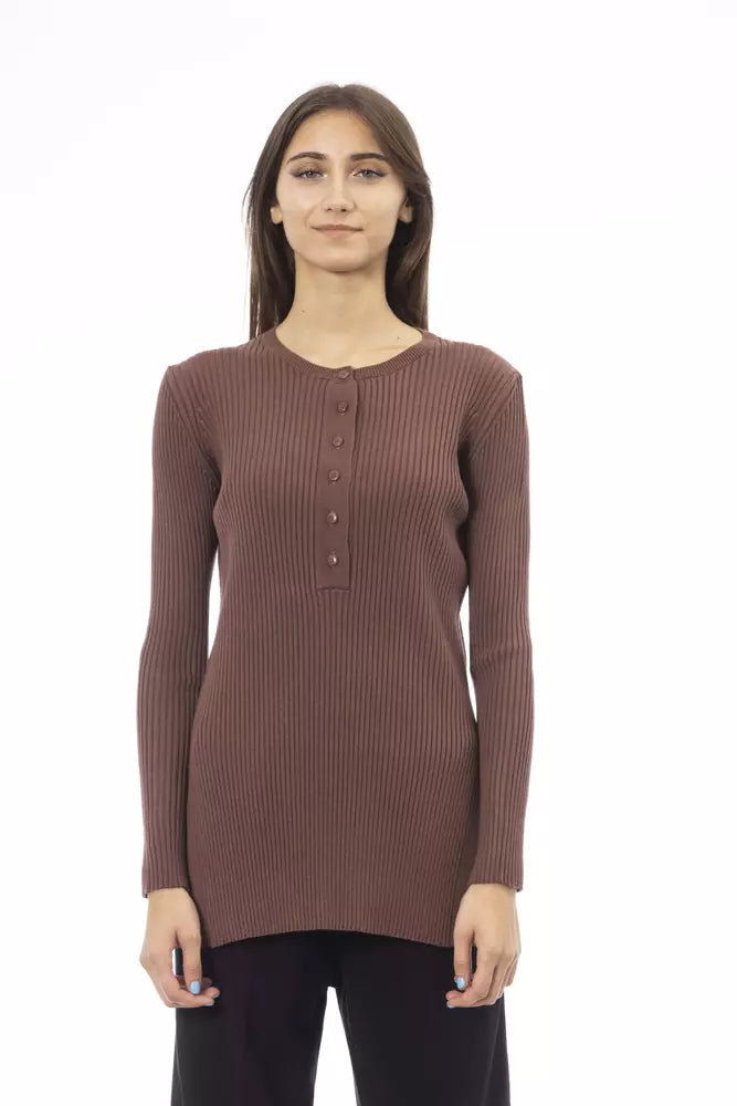 Brown Viscose Women Sweater Mesh Sweater Canvas Denim