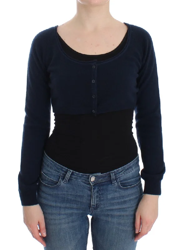 Chic Cashmere-Blend Cropped Sweater in Blue Terry Terry Cloth Terry Knit